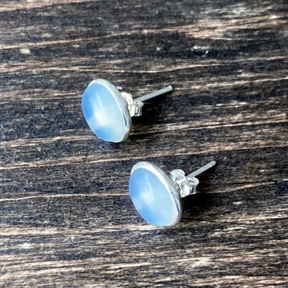 Sterling Silver Opalite Crystal Stud Earrings Handmade New - Picture 5 of 9